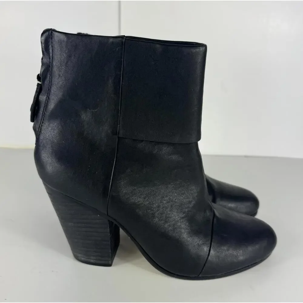Rag & Bone Black Newbury 2.0 Boots Zip Chunky Leather EU 38.5 US 8.5 $550